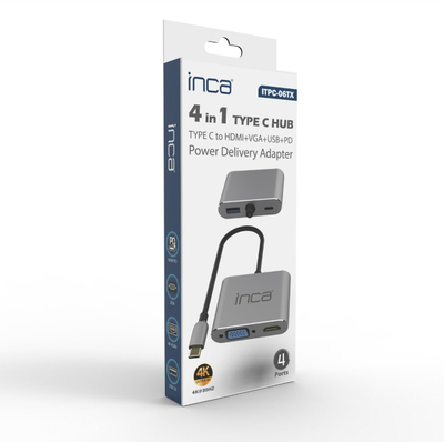 Adapter USB C Inca ITPC 06TX, 4 me 1, HDMI VGA USB 3.0, 4K, gri