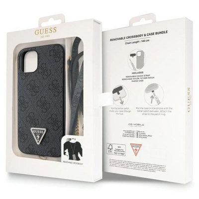 Maskë telefoni Guess 4G Crossbody për iPhone 14 6.1", lëkurë eko, me rrip, e zezë