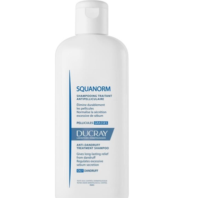 Shampo kundër zbokthit Ducray Kelual Squanorm, për flokë me yndyrë, 200ml, e bardhë