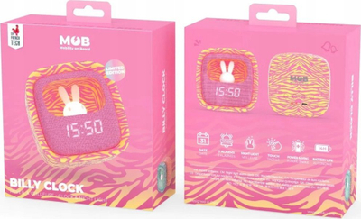 Orë me alarm nate MOB Billy Clock and Light, ekran LED, bateri me karikim USB‑C, rozë zebra
