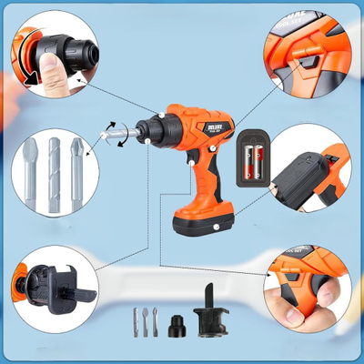 Punëtori lodër për fëmijë Fujifilm Deluxe Tool Set, 2 në 1 tavolinë dhe kuti mjetesh, gri portokalli