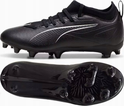 Çizme futbolli për kalamaj Puma Ultra Match FG Junior, për fushë të fortë me bar, me lidhëse, të zeza