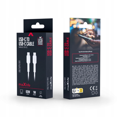 Kabllo Maxlife MXUC-13 USB-C në USB-C, 1m, 60W, e bardhë