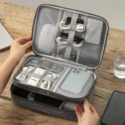 Çantë organizuese kabllosh OEM Organizer Pouch, 2 ndarje me zinxhir, që s’e kap uji, blu navy