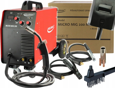 Aparat saldimi Weldman Micro MIG 200, MIG MAG MMA, inverter IGBT, i kuq