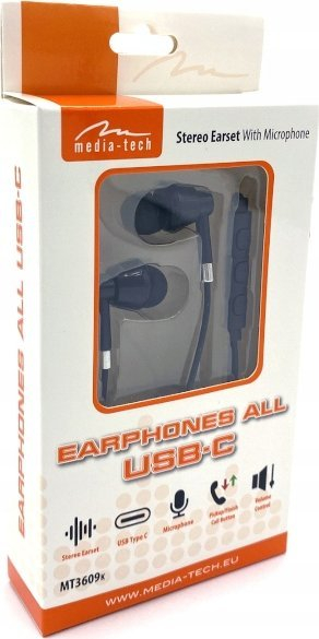 Kufje in ear Media Tech EARPHONES ALL, USB C, me mikrofon, të zeza