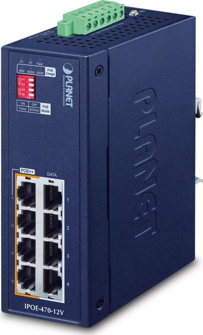 Injektor PoE industrial Planet IPOE-470, 4 porta Gigabit, 95W për port, blu