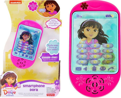 Telefoni lodër Fisher-Price Uno Smartphone Dora, me tinguj frëngjisht, për kalamaj, shumëngjyrësh
