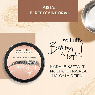 Sapun për rregullu vetullash Eveline Brow &amp; Go, transparent, 25g