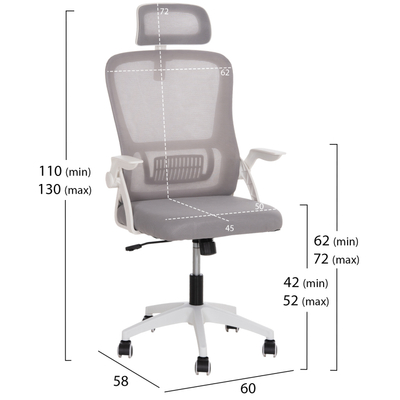 Karrige zyre BLAZER HM1205.02, mesh ergonomike, me mbështetëse koke, gri e bardhë