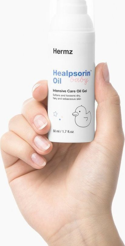 Xhel vajor për bebe Hermz Healpsorin Baby Oil, për cradle cap, 50 ml, i bardhë