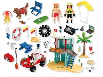 Set lodrash Playmobil Vacation on the Beach Rescue Tower, kullë shpëtimi, buggy plazhi, shumëngjyrëshe