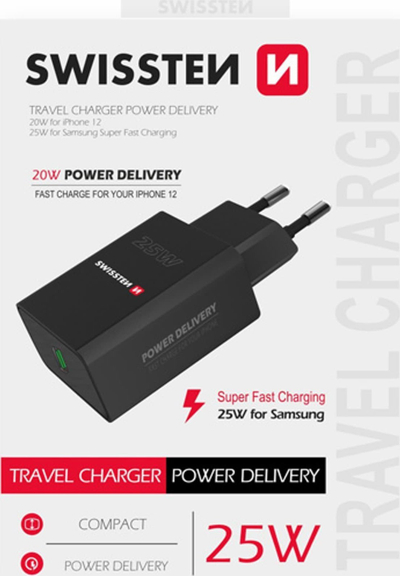 Adapter karikues Swissten, 25W, 1 port USB C, me PPS, i bardhë