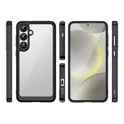 Kapak silikoni Outer Space për Samsung Galaxy S25 Plus, kornizë gome, pjesa mbrapa transparente, i zi