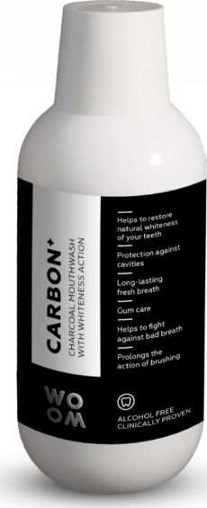 Ujë goje Woom Liquid me karbon të aktivizum, për zbardhim dhëmbësh, 500 ml