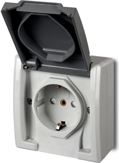 Prizë teke Elektro-Plast Aquant Schuko, me kapak mbrojtës, IP55, gri