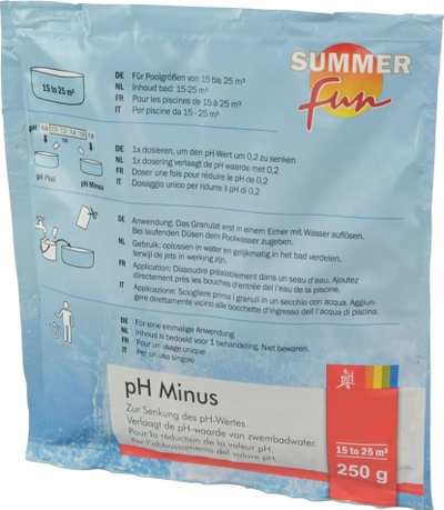 Set për mirëmbajtje spa Summer Fun Chemie, pH Minus 250g, komplet testimi pH edhe klorit, blu