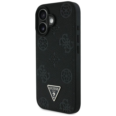 Футрола Guess Grained Hot Stamp Peony, MagSafe, за iPhone 16 6.1", црна