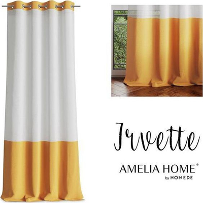 Perde ditore AmeliaHome Irvette, 140 cm, me unaza metalike, e bardhë me të verdhë