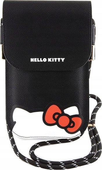 Торба за телефон Hello Kitty Smooth PU, crossbody, со машна, црна