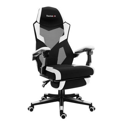 Karrige gaming Huzaro Combat 3.1, mbështetëse këmbësh, mban deri 150 kg, bardh e zezë