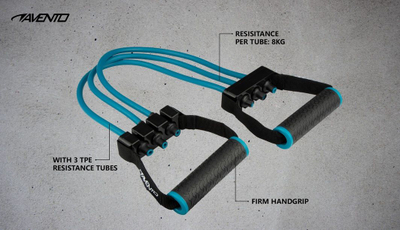 Ekspander gjoksi Avento Pectoral, 3 tuba 8 kg, 60 cm, e zezë me blu