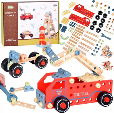 Set konstruktiv druri Montessori, 129 elemente, lodër ndërtuese, shumëngjyrësh