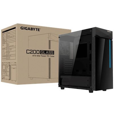 Kullë kompjuteri GIGABYTE C200, MIDI Tower, xham i errët, e zezë