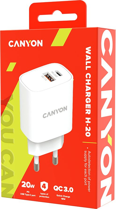 Karikues muri Canyon H-20, 20W PD USB-C, QC 3.0, i bardhë