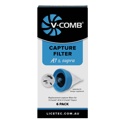 Filter zëvendësues për krehër morrash Licetec V-Comb A1 Supra, 6 copë, i kaltër