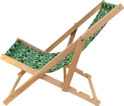 Shezlong druri Enero Camp Wooden Deckchair Classic Jungle, palosës, me motiv xhungël jeshile