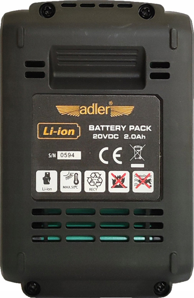 Bateri Adler 20V Li-ion, 2Ah, e verdhë