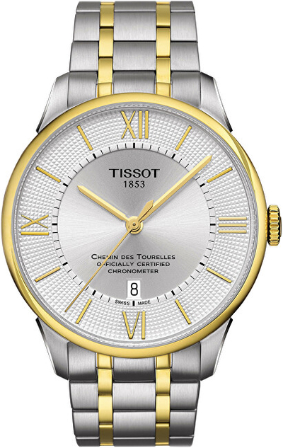 Orë dore për meshkuj Tissot Chemin Des Tourelles Powermatic, e argjendtë/artë
