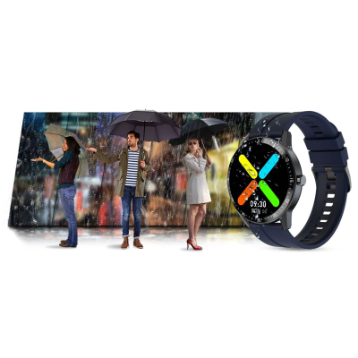 Smartwatch G.Rossi SW018-5, orë e rrumbullakët me ngjyra, rrip silikoni, blu e errët