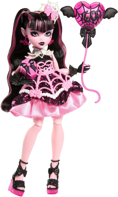 Kukull Monster High Draculaura Scary Sweet Birthday, me aksesorë feste, rozë