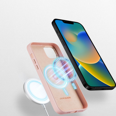 Këllëf telefoni Dux Ducis Grit për iPhone 14 Max, lëkurë artificiale, MagSafe, rozë