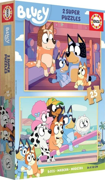 Puzzle druri Educa Bluey 19407, 2 x 25 copa, për fëmijë 3 vjeç, shumëngjyrësh