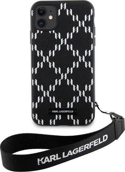 Kapak telefoni Karl Lagerfeld KLHCN61SAKLMBSK për iPhone 11 XR, hardcase, Monogram Losange Saffiano, i zi
