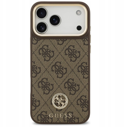 Këllëf telefoni Guess 4G Rhinestone Logo Big Strap për iPhone 17 Pro Max, MagSafe, kafe