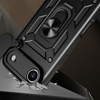 Këllëf telefoni Hurtel Hybrid Armor Camshield për iPhone 17 Air, me stand, me kapak kamere, i zi