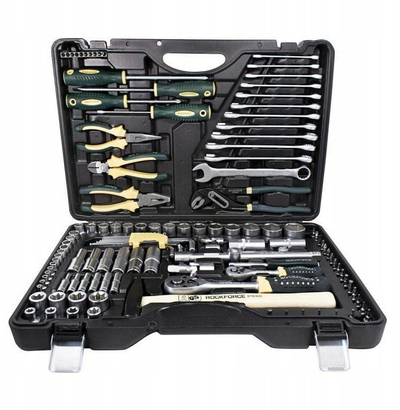 Set veglash Rockforce, 122 copë, 1/4" dhe 1/2", çelik CrV