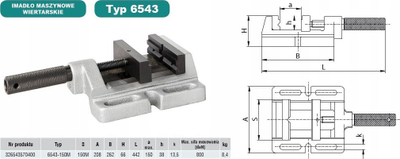 Mengene për makinë shpimi Bahco 6543-150, hapje 150mm, trup gize, gri