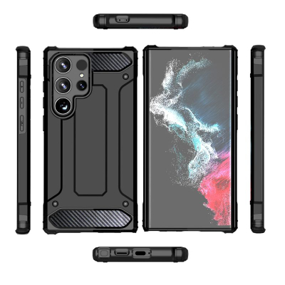 Mbulesë telefoni Hurtel Hybrid Armor për Samsung Galaxy S25 Ultra, dy shtresa, kundër goditjeve, e zezë