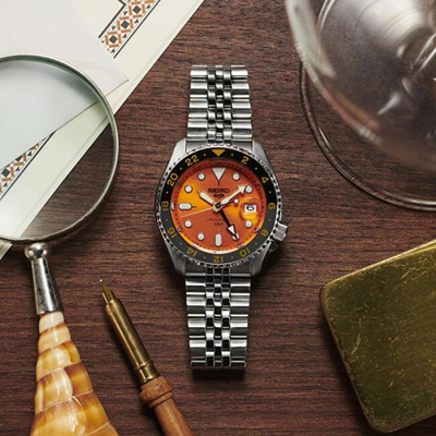 Orë për meshkuj Seiko SSK005K1, e argjendtë/portokalli