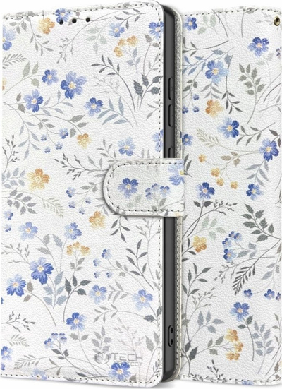 Këllëf portofol Tech-Protect Wallet, për Galaxy A36 5G, lëkurë ekologjike, Spring Flowers