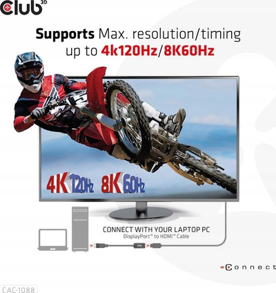 Adapter DisplayPort në HDMI Club3D CAC-1088, 4K, HDR10+, i zi