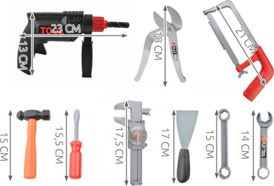 Kuti veglash lodër A Toy Tool Box, set me vegla plastike, 30 cm, blu