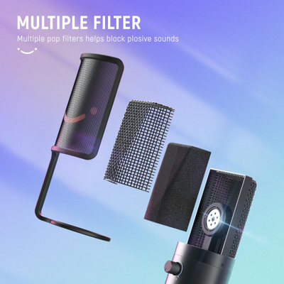 Mikrofon USB Fifine T669 PRO2, set me krah tavoline, RGB, i zi
