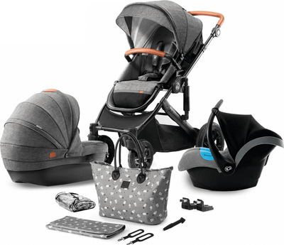 Karrocë KinderKraft 3in1 Prime + çantë, e hirtë