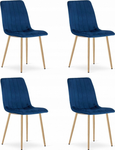 Set karrigesh ngrënie LAVA, 4 copë, metal me pamje druri, kadife, blu e errët